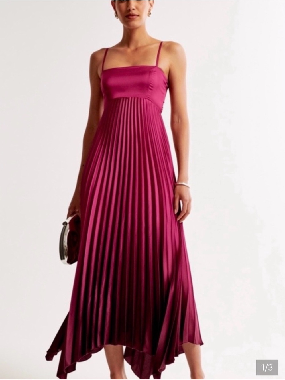 Abercrombie Fuchsia Pleated Spaghetti-Strap Midi Dress